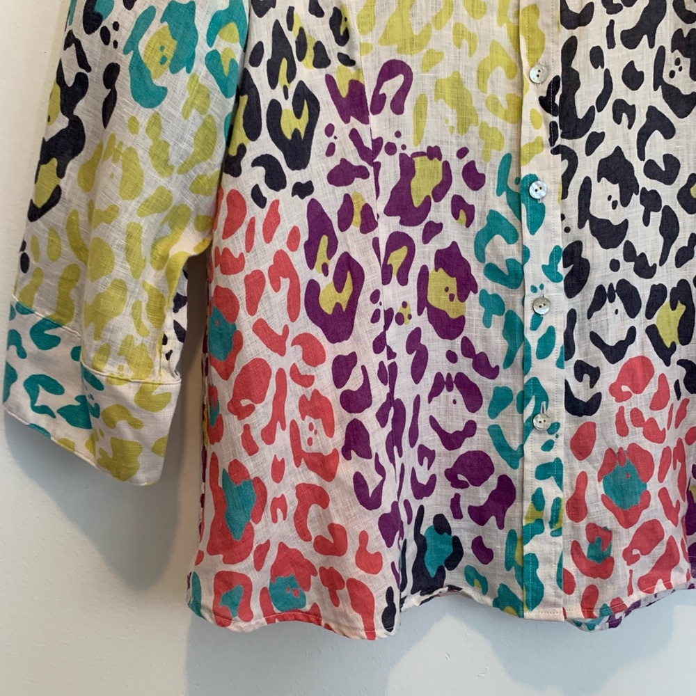 Paperwhite Linen Colorful Button Up Top - Picture 3 of 9